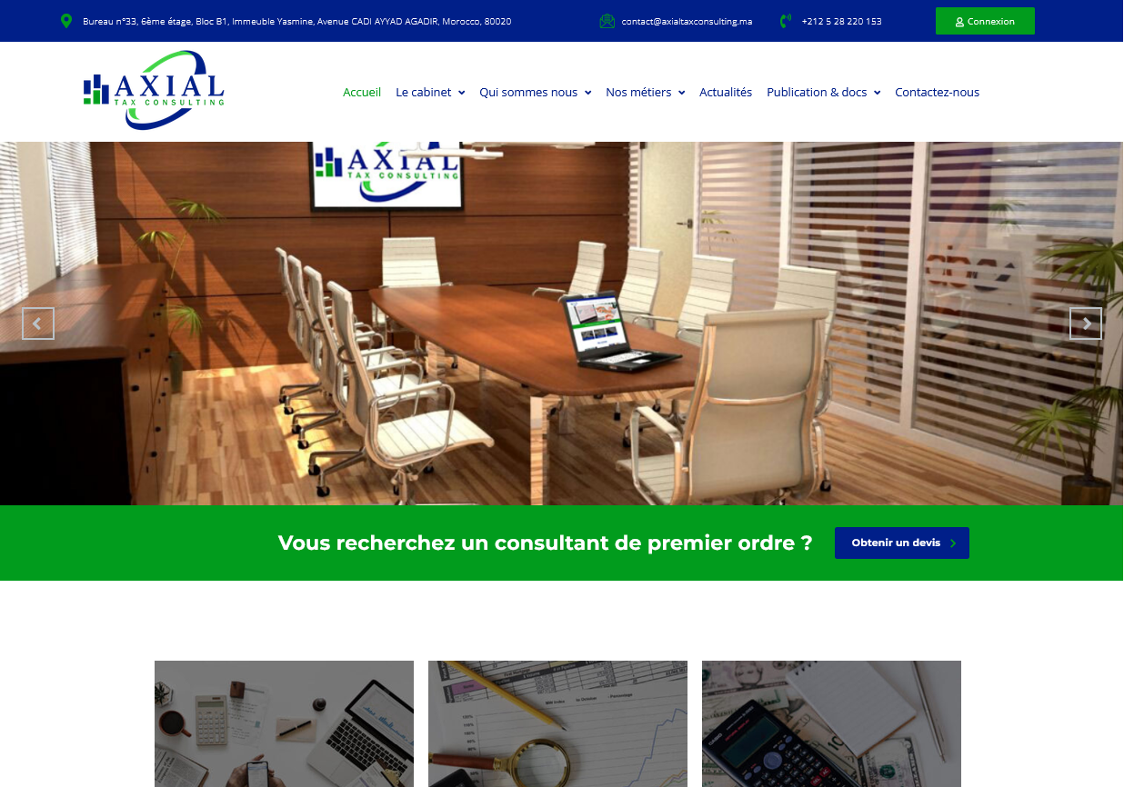 Capture du site Axial Tax Consulting réalisé par Agadir Concept