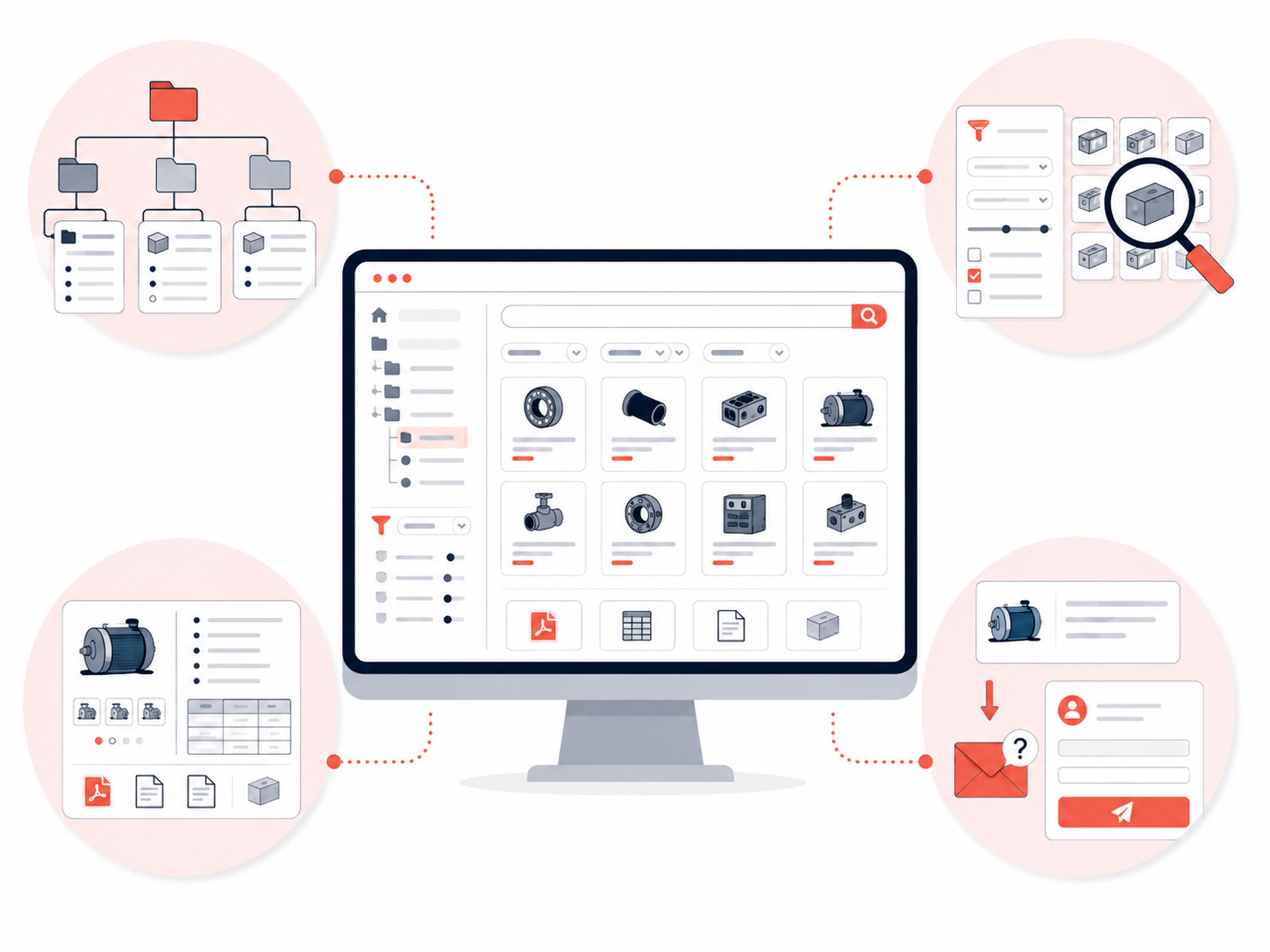 Site catalogue structuré avec recherche filtres et fiches produit
