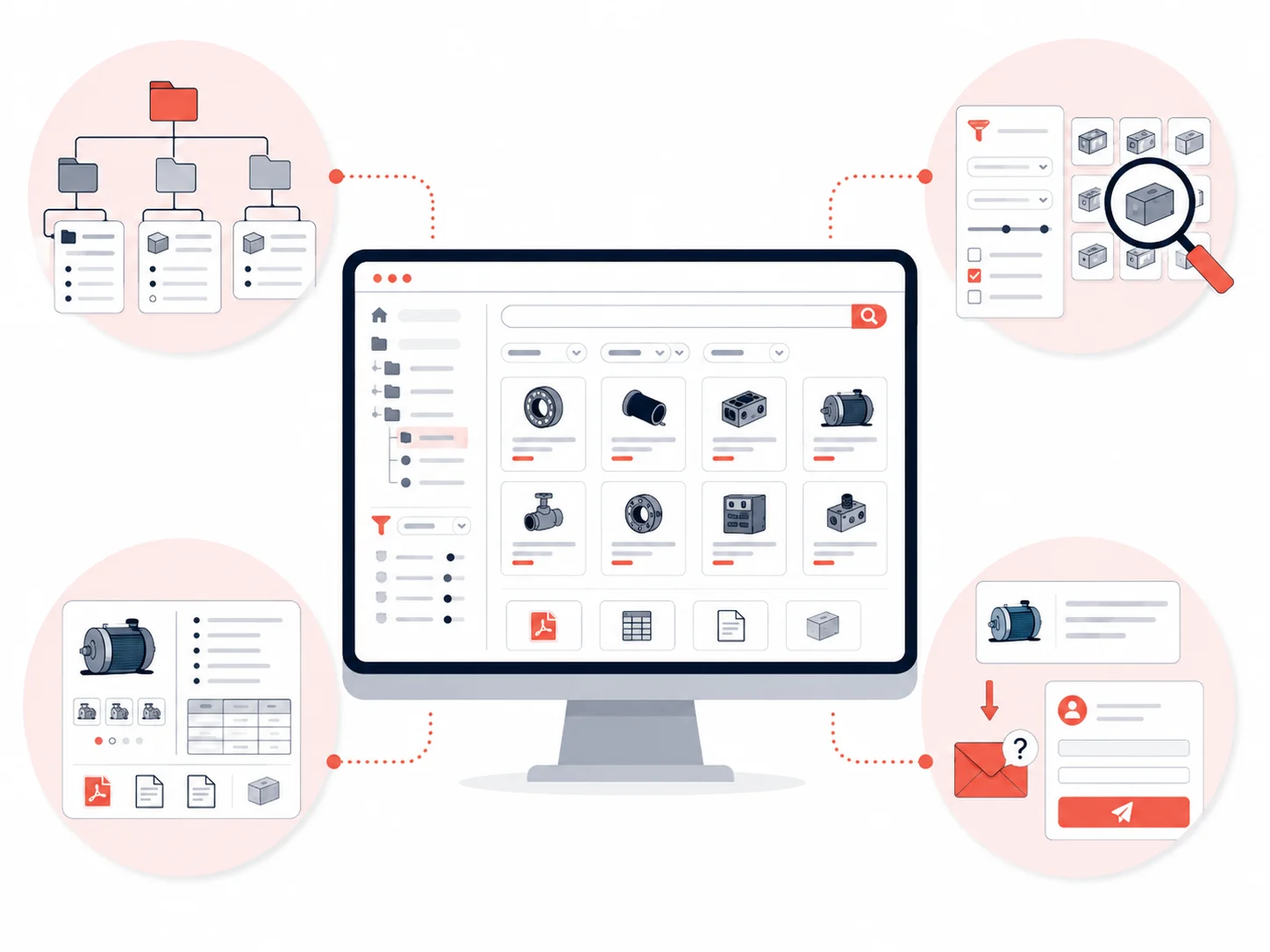 Site catalogue structuré avec recherche filtres et fiches produit