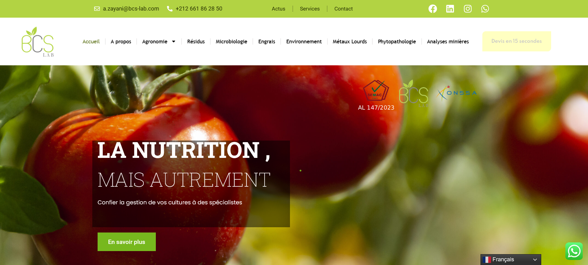 Capture de la page d’accueil de BCS LAB