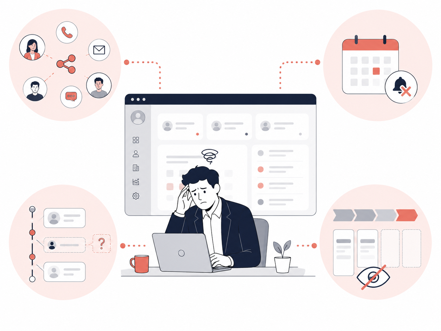 Prospects et informations commerciales dispersés entre emails fichiers messages et notes