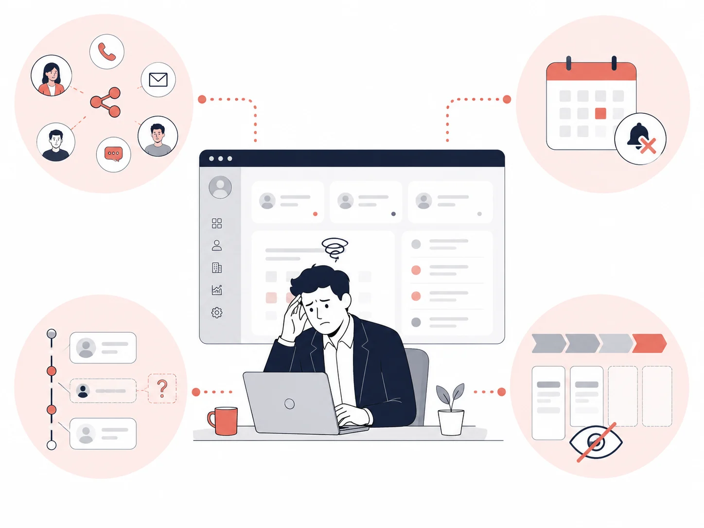 Prospects et informations commerciales dispersés entre emails fichiers messages et notes